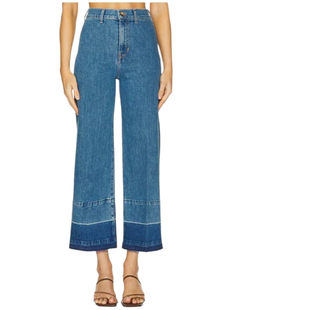 Veronica Beard Grant Wide Leg Crop in Globetrotter Moon Blue Jeans Women's 26‎